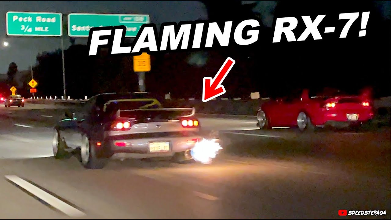 Two Flaming Mazda RX 7 Mobbing On The Highway! Lovely Rotary Engine Sound