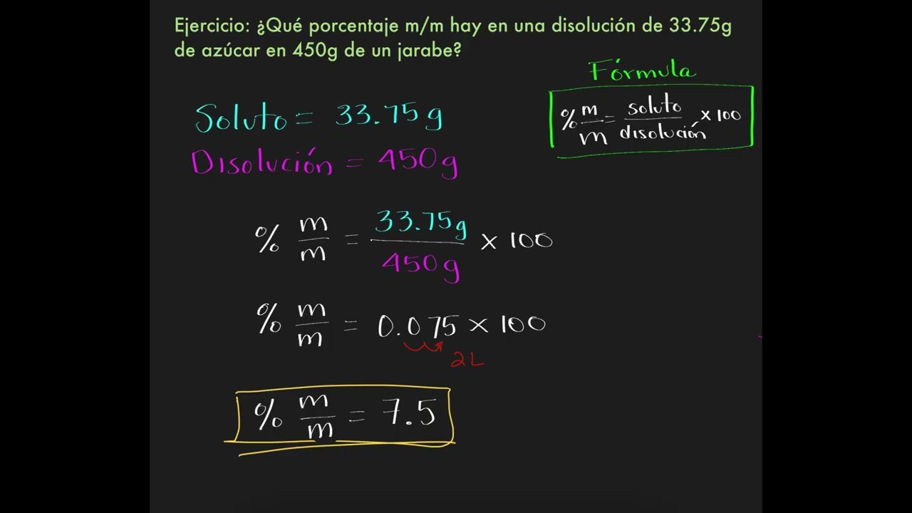 Aprende a calcular los porcentajes de masa/masa, masa/volumen y volumen/volumen de las mezclas
