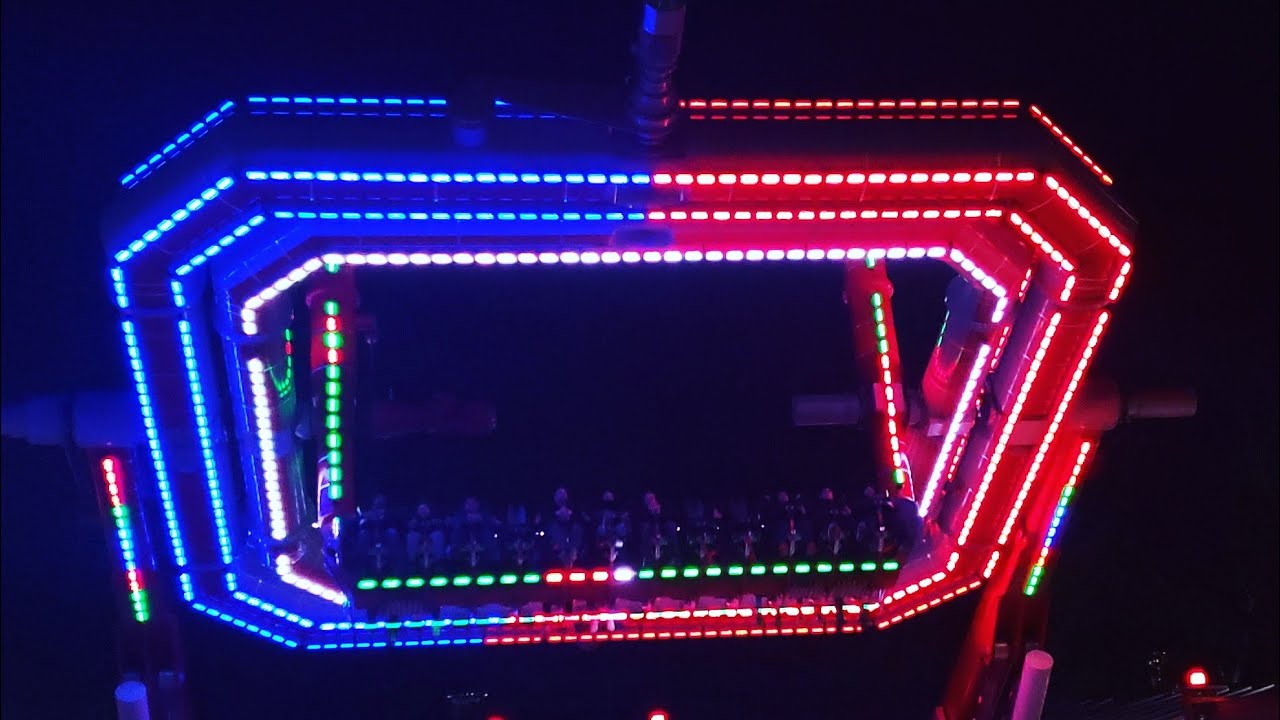 4K Cyborg Cyber Spin at Six Flags Great Adventure Off Ride With Lights for Holiday In the Park!