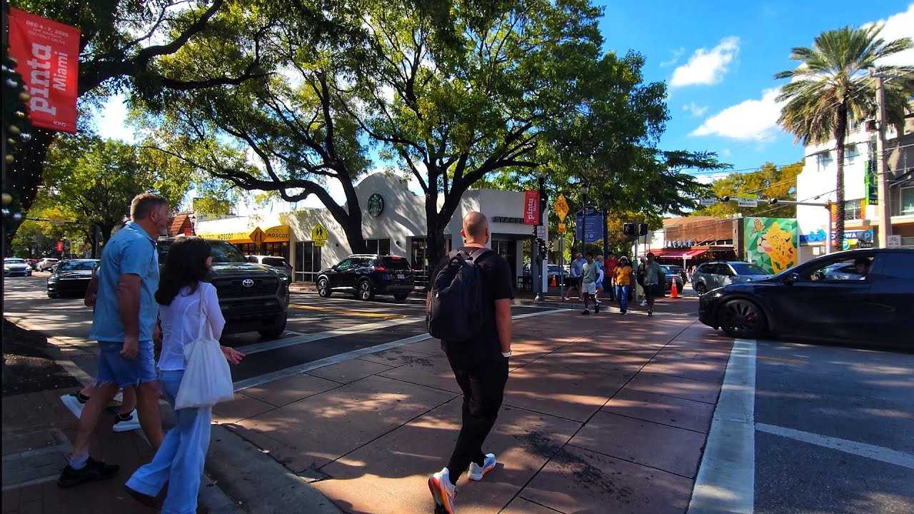 4K DownTown Coconut Grove Neighborhood , Winter Cycling Virtual Travel Tour , Miami FL December 2025