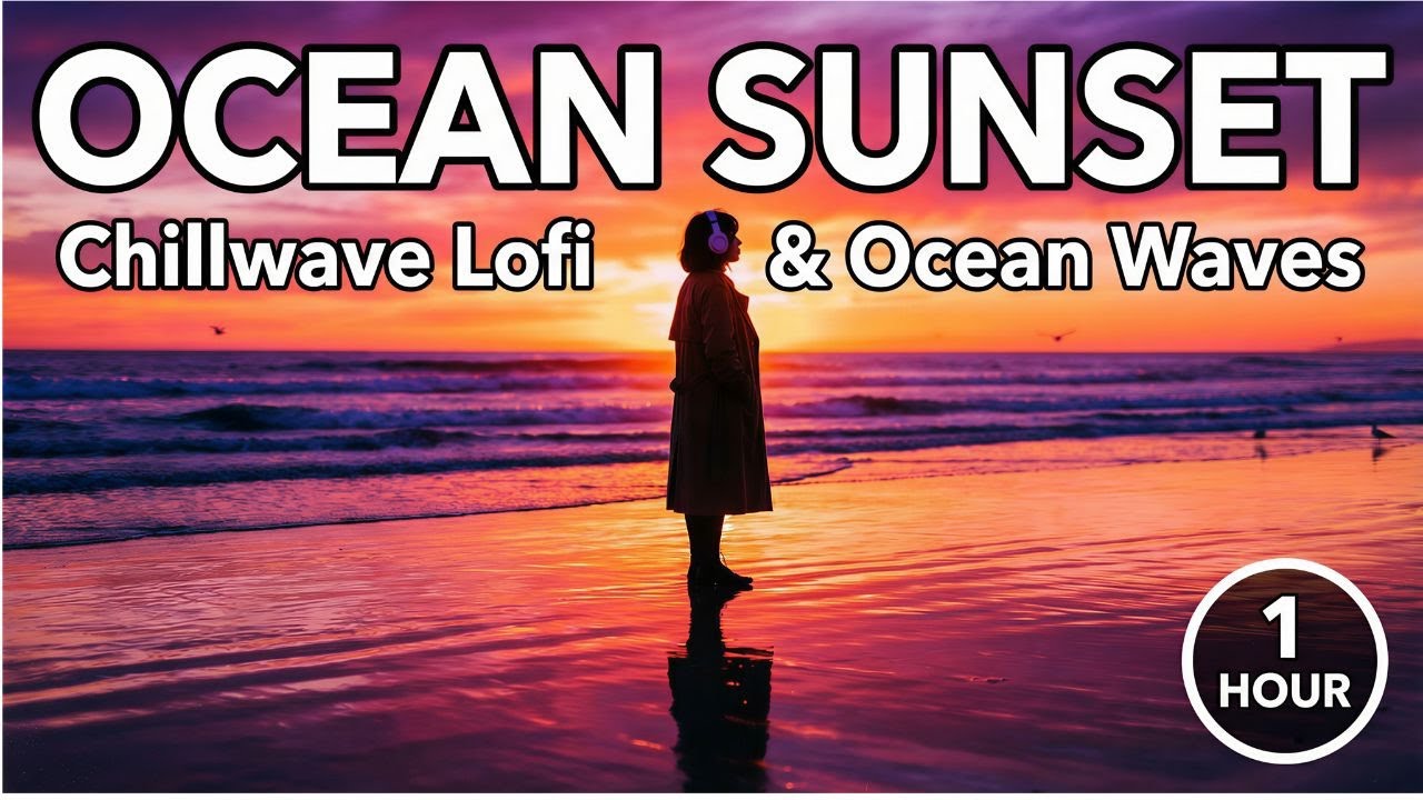 Ocean Sunset 🌅 1 Hour of Chillwave Lofi & Ocean Waves  Acoustic Guitar for Relaxation & Sleep