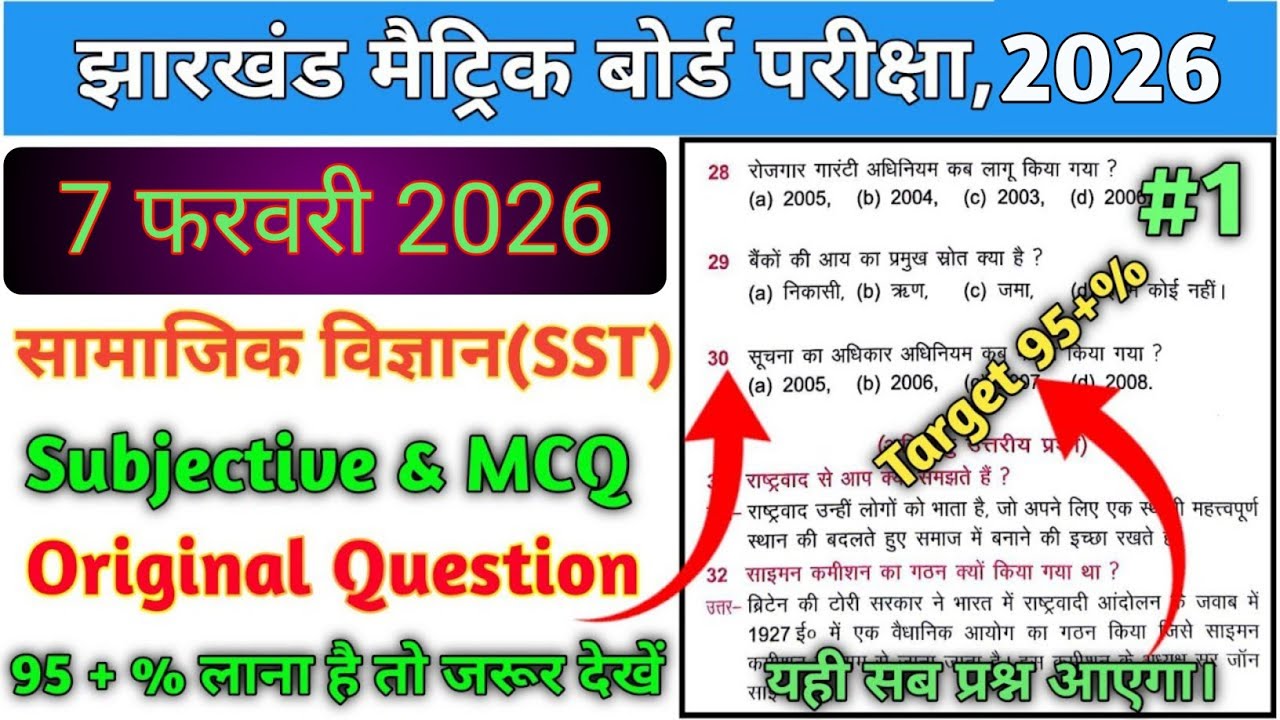 7 फरवरी समानिक विज्ञान वायरल प्रश्न | Jac Board Class 10 Social Science Question Paper 2026 |