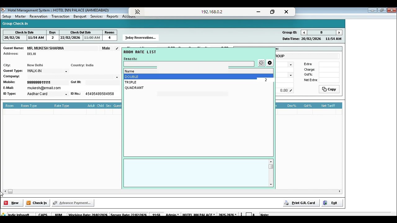 How to Add Direct Group Check-In in Hotel Software, Indic Infosoft | Walk-In Group Entry Process