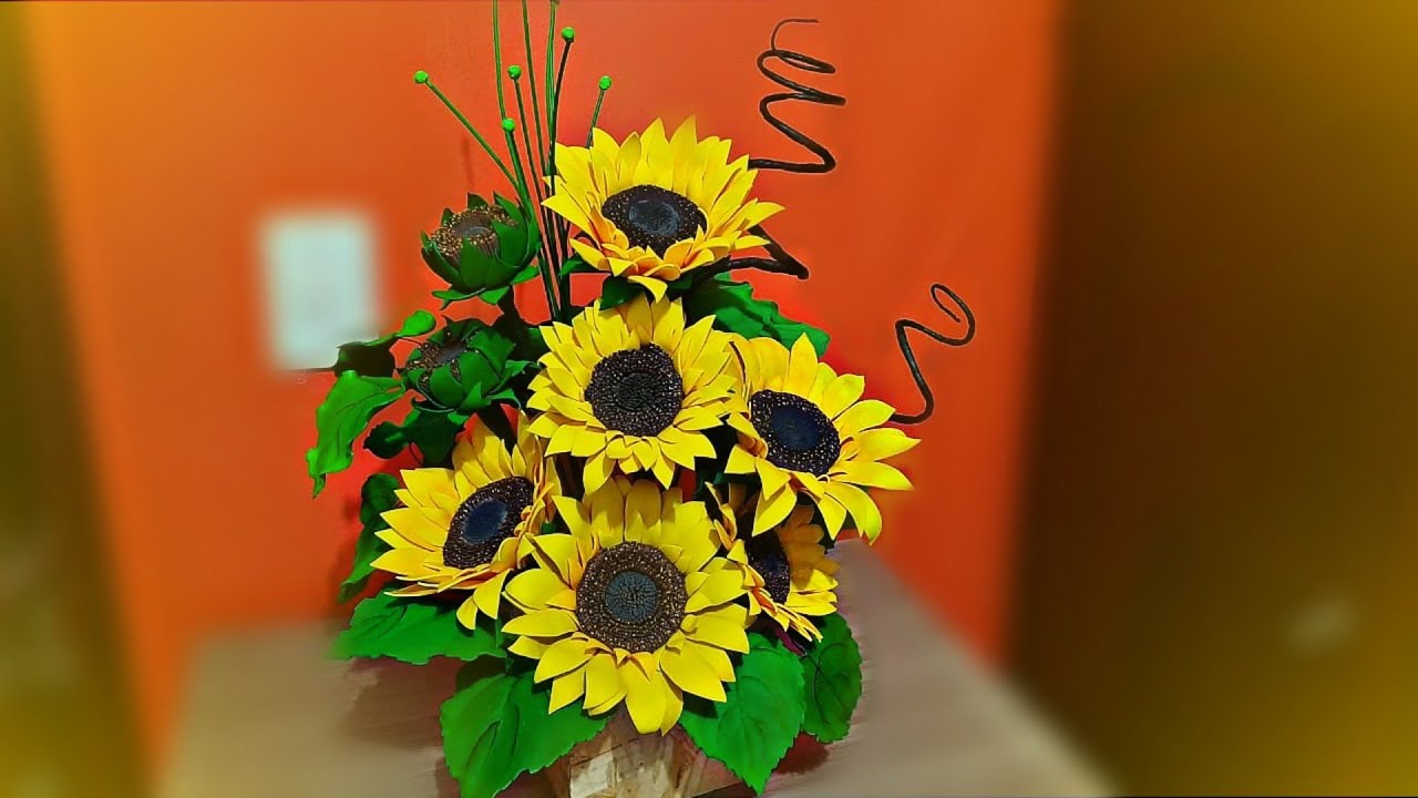 Girassol de e.v.a. sem fridador - Passo a passo !!! | DIY |
