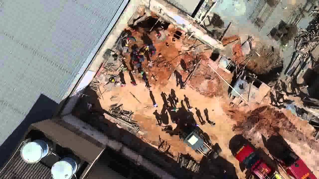 Imagens feitas por drone registram resgate de trabalhador em obra