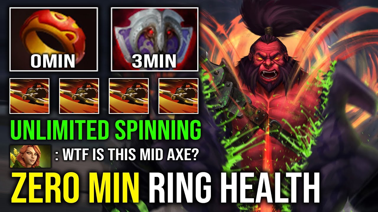 WTF Zero Min Ring of Health Solo Mid Axe Unlimited Spinning with 81 Stack Culling Blade Dota 2