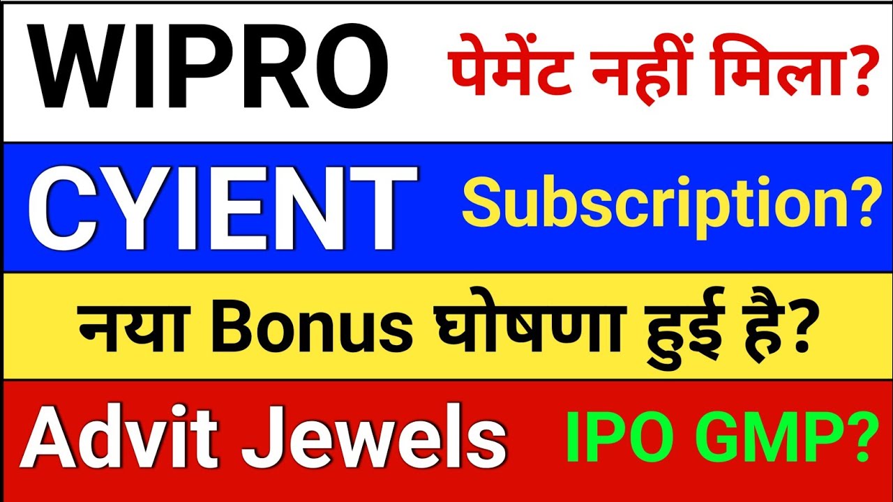 wipro buyback, advit jewels ipo gmp, cyient buyback, bonus and split news. 