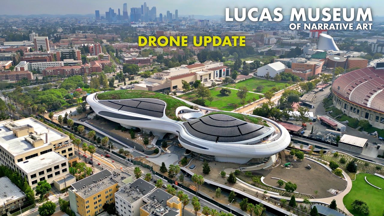 $1.5BN George Lucas Museum Aerial Construction Tour next to LA Coliseum