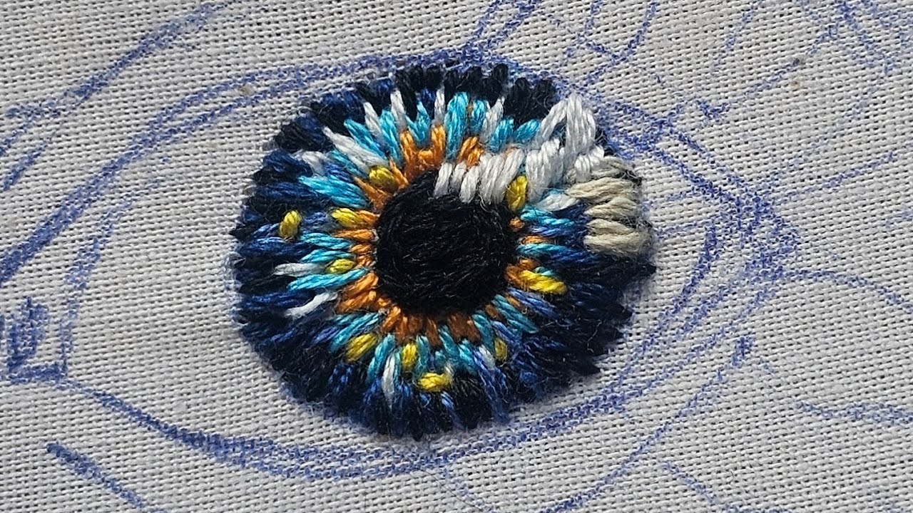 Embroidering a Realistic Human Iris | Thread Painting | Eye Iris Embroidery Timelapse | vithana 