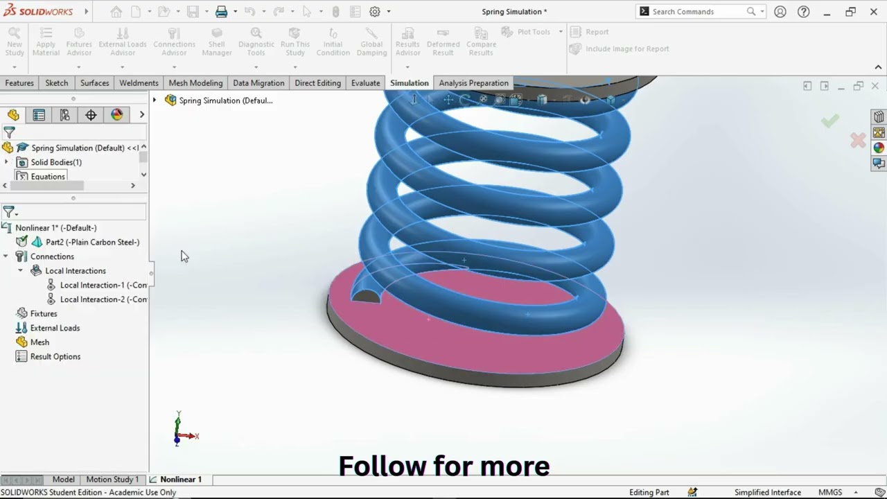 Non Linear Analysis Spring #SolidWorks #SolidWorksTraining #solidworkstutorial #solidworks_modeling