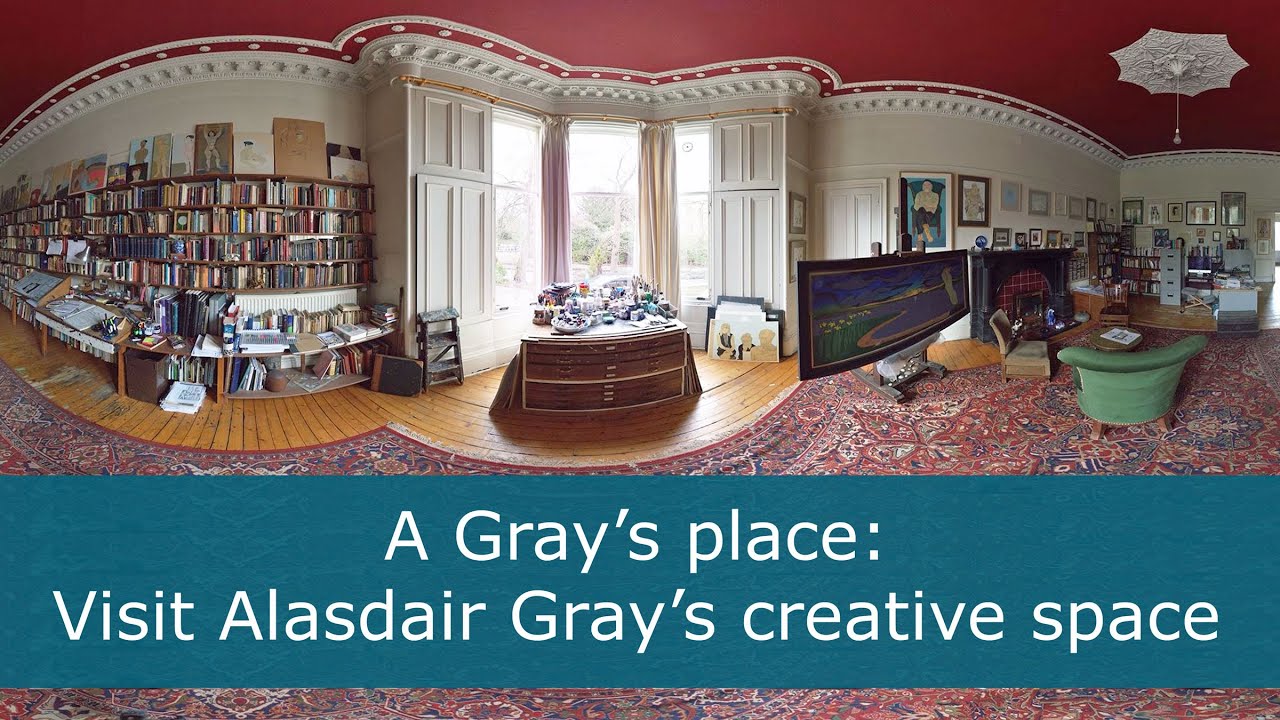 Alasdair Gray’s home / studio no longer exists but you can visit it in A Gray Space
