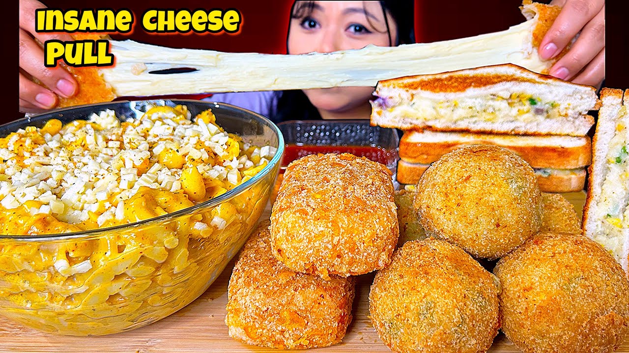 INSANE CHEESE PULL 😱 | VIRAL MOZERELLA CHEESE STICK & MAC N CHEESE | ASMR EATING | MUKBANG
