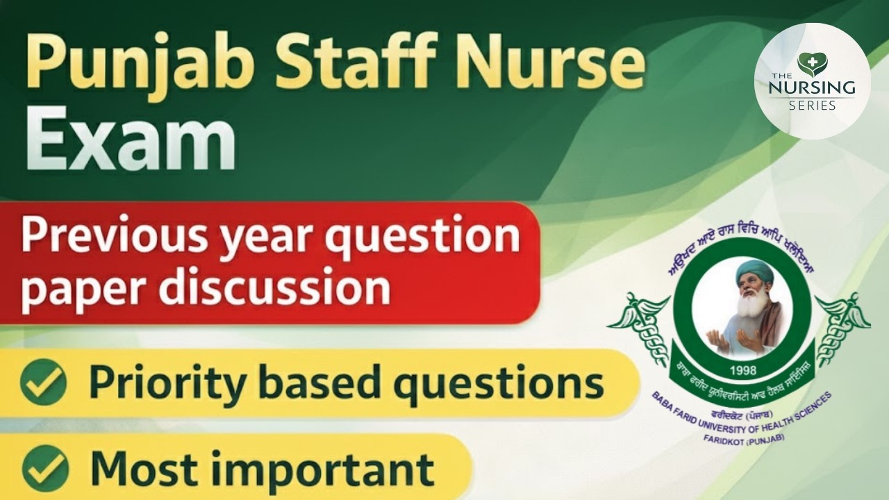 BFUHS/DHS/NHM/DRME Punjab Staff Nurse Exam Prep 2026 -Previous Year Question Paper Discussion PART 8