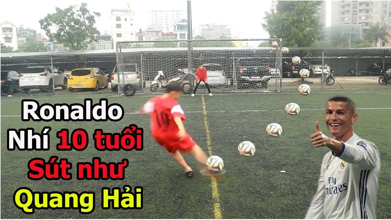 Thử thách bóng đá sút Vô lê như Ronaldo với Quang Hải Nhí U23 Việt Nam tương lai