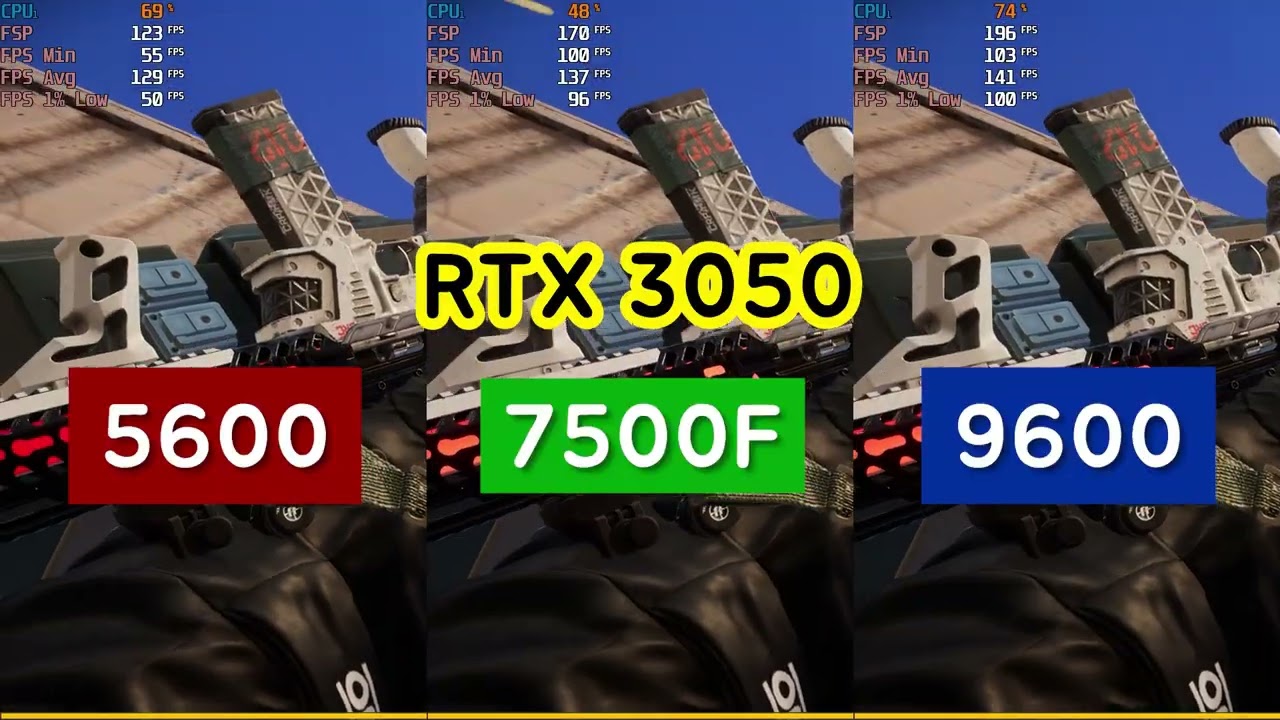 배그 최저사양 프레임 비교 영상 RTX 3050 - 5600/7500F/9600
