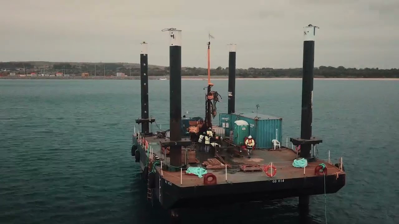 Jack up assembly and in operation for geotechnical work