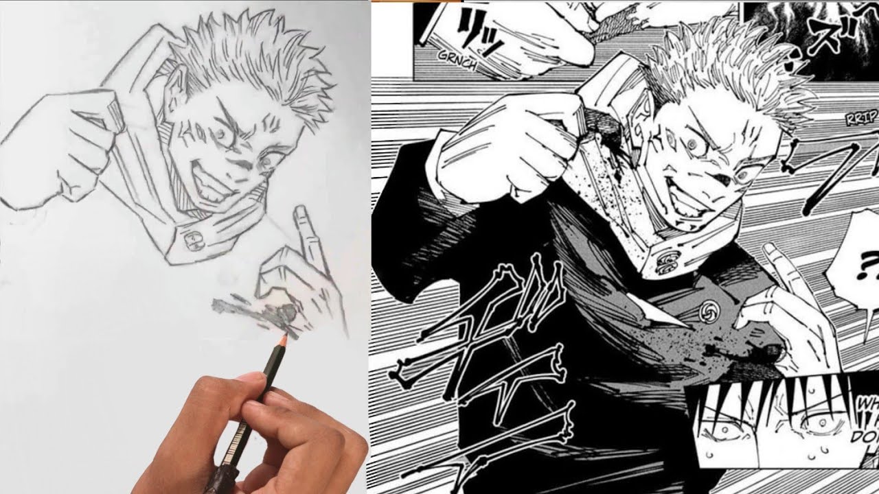 Как нарисовать, как Сукуна передает свою силу Мегуми — Jujutsu Kaisen