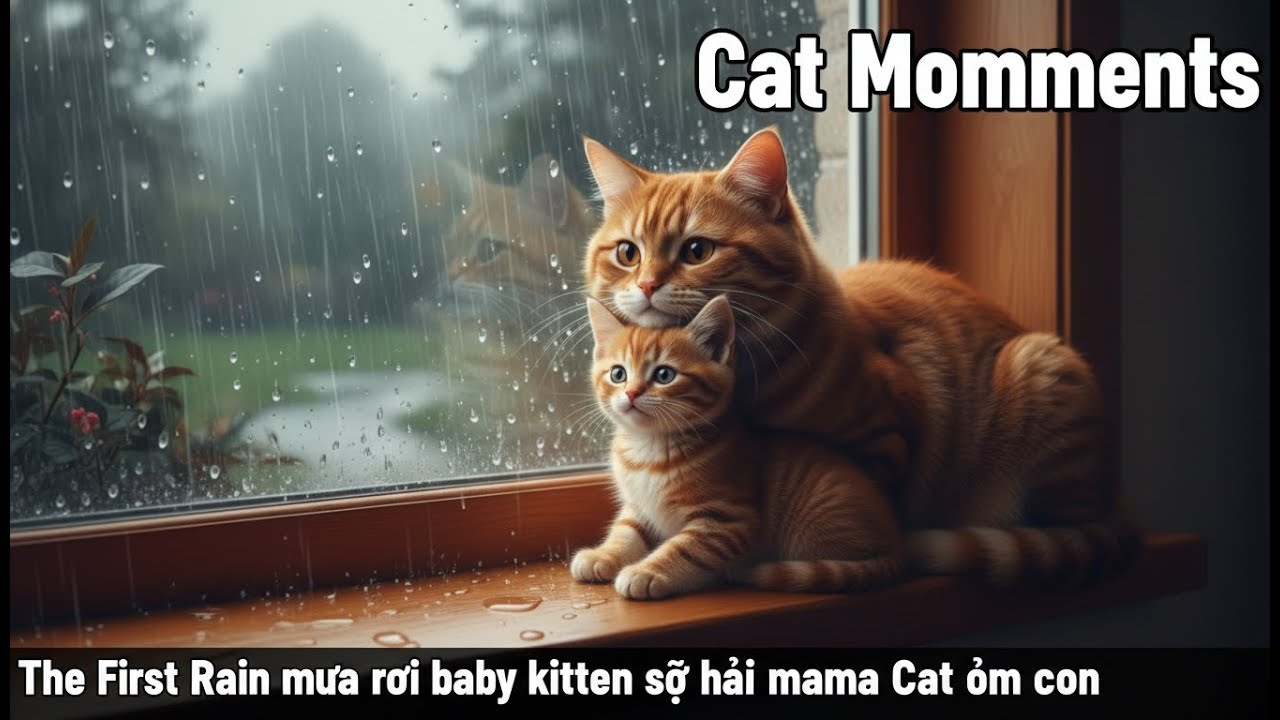 P5. Mama Cat Story: Baby Kitten Bong Hiding Under Lotus Leaf in Rain