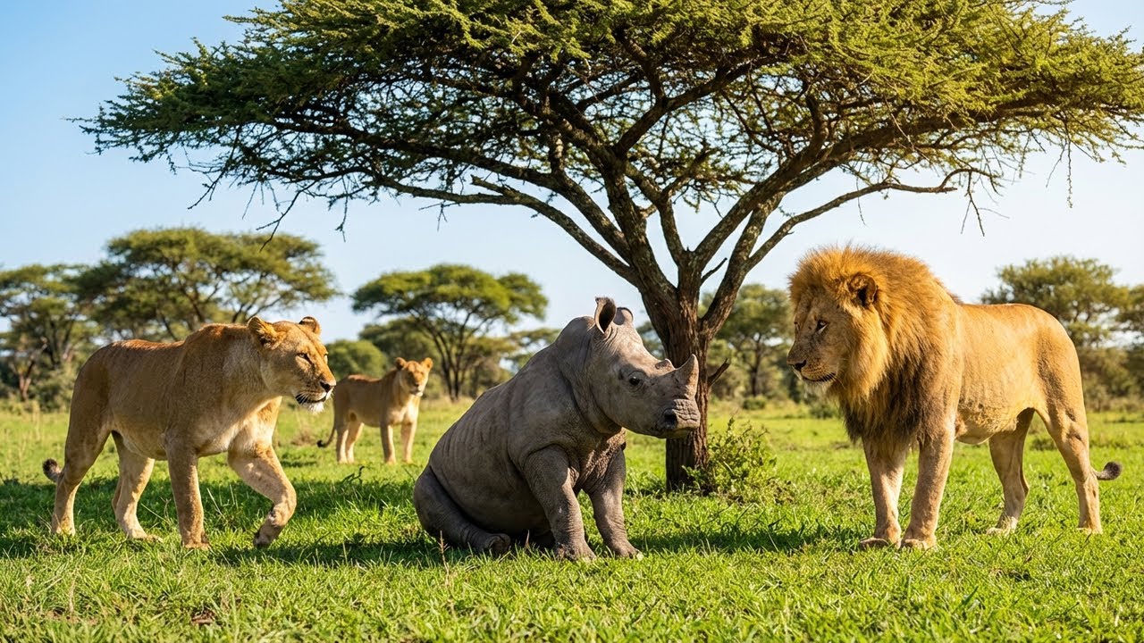 Baby Rhino Surrounded by Lions, What Happened Next Left Everyone Speechless!