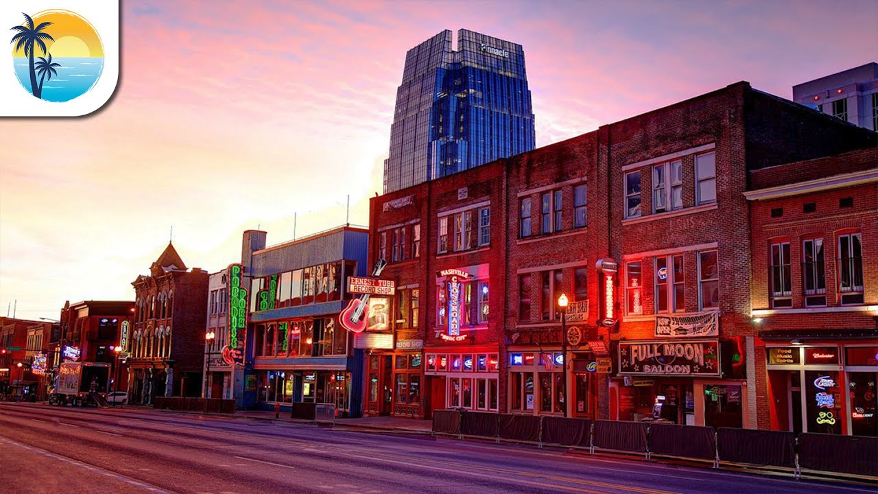 Broadway Street Sunset Walk (4K) Nashville Tennessee