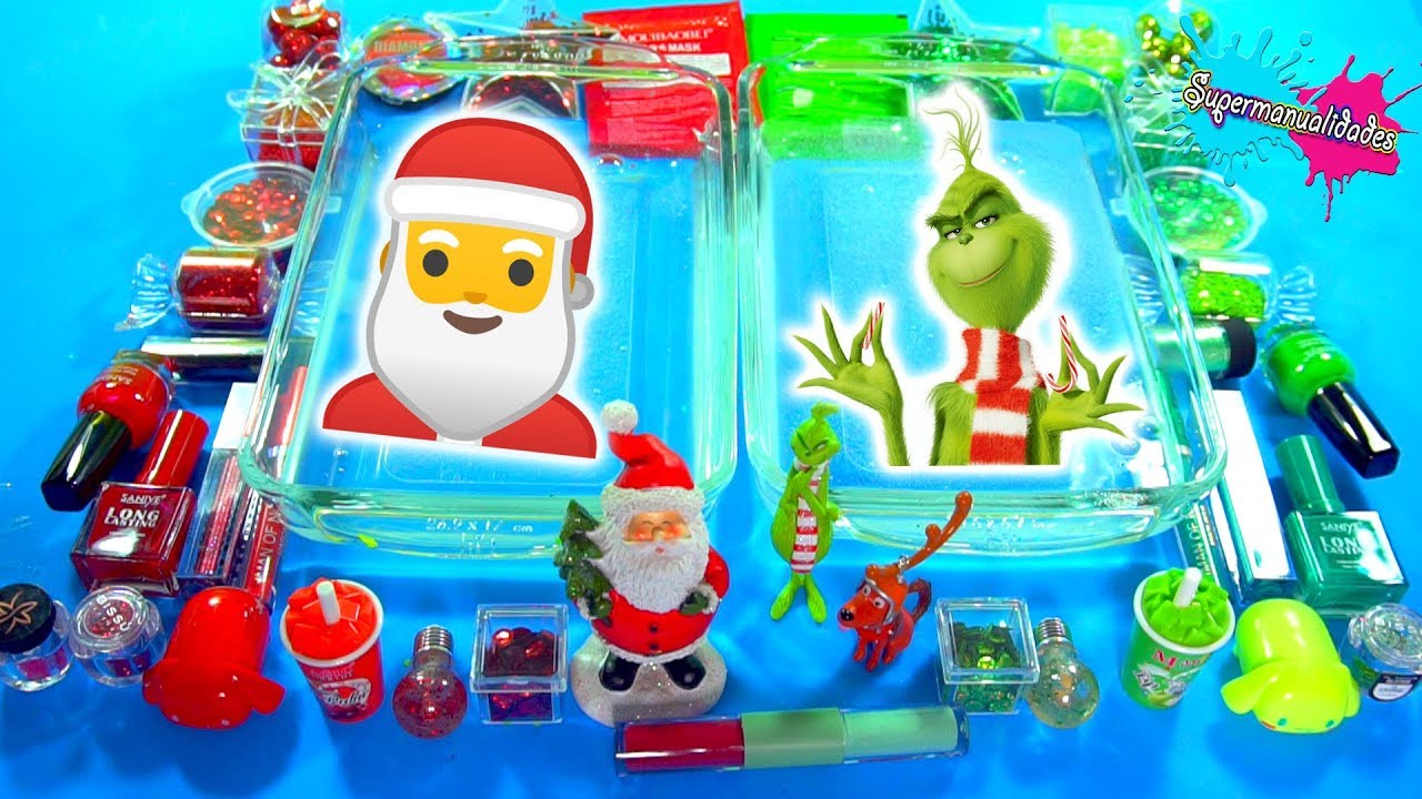 Mezclando Slime de Santa Claus vs Grinch (navideño) - Supermanualidades