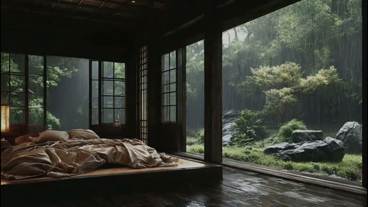 Calm Rain in a Modern Glass House 🌧️ Piano Music for Relaxation & Focus