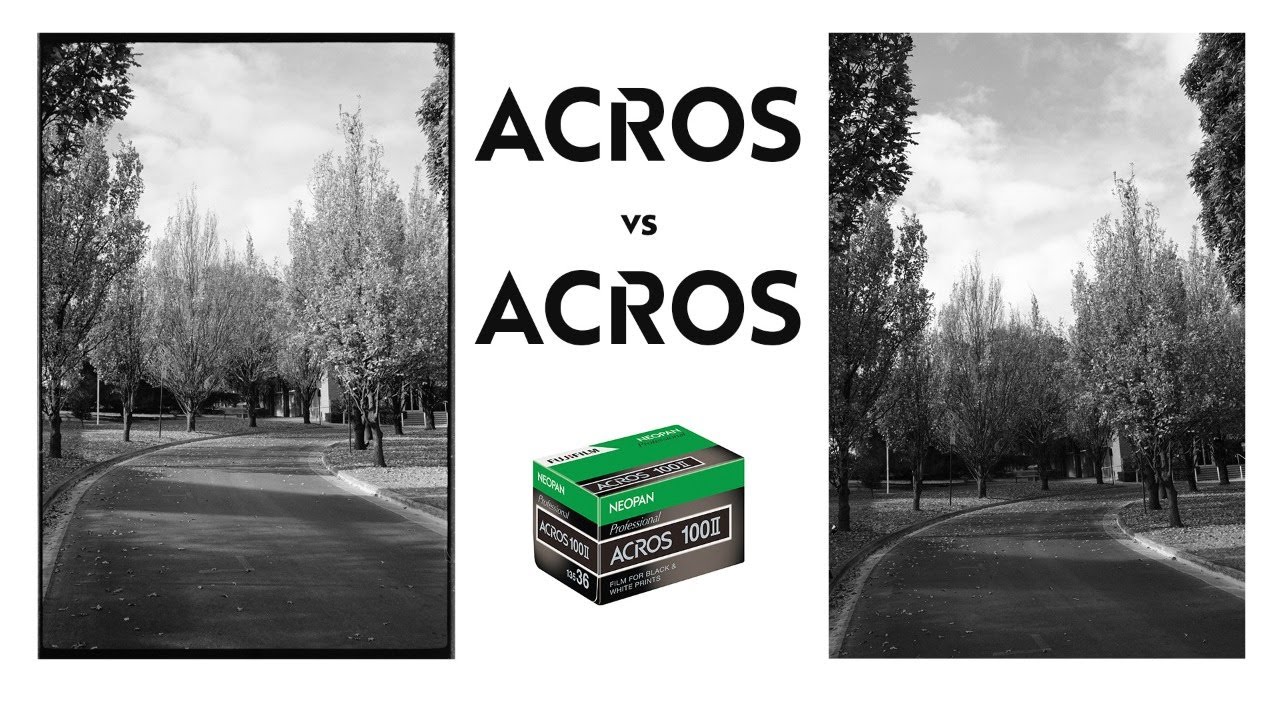 Por&oacute;wnanie filmu Acros II z symulacją Acros (X-Pro3)