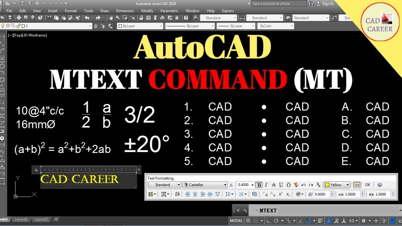 AutoCAD Mtext Command Complete Tutorial | Multiline text command in autocad | CAD CAREER