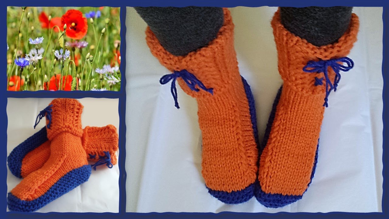 Tutoriel tricot-Pantoufles à revers au point fantaisie-Homme et femme