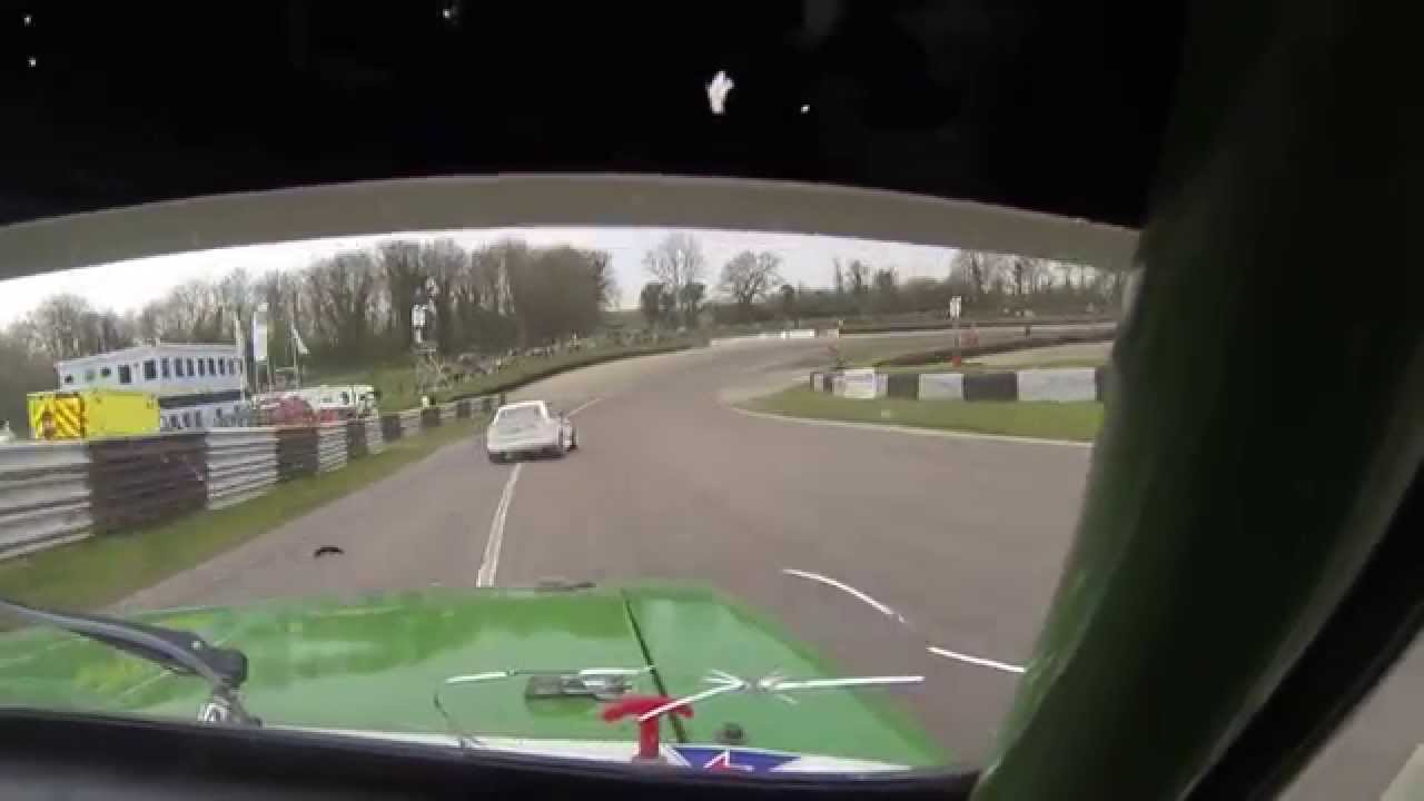 Retro Rallycross final Mini 1500cc 8 port in car Lance Foster Lydden Hill March 2014