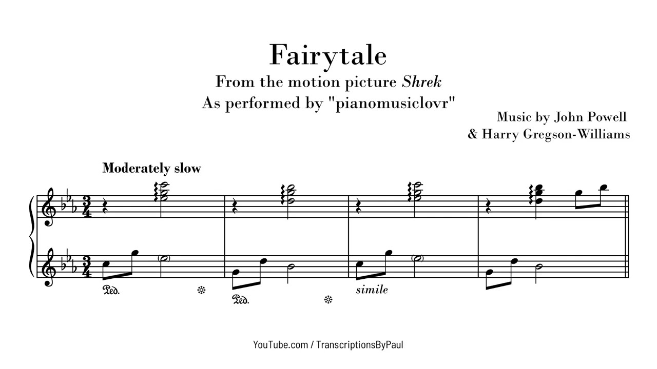 Fairytale - From Shrek - Sheet music transcription