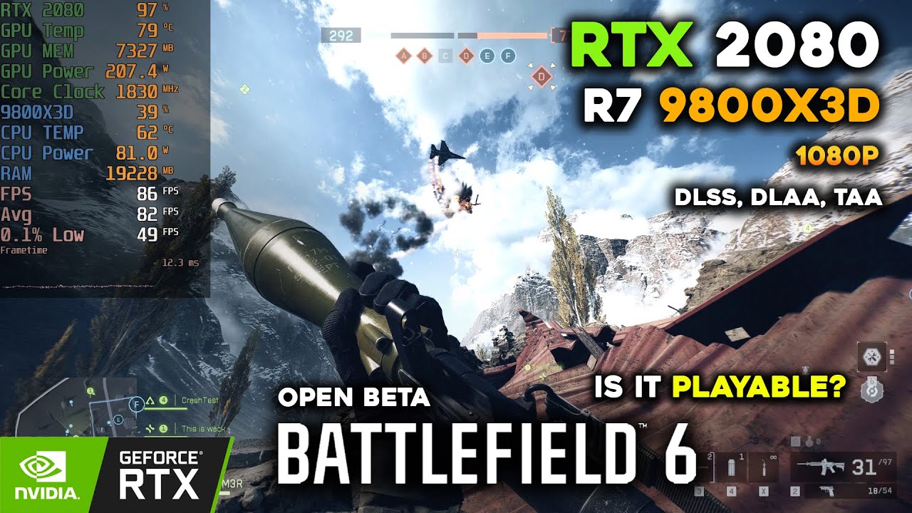 Battlefield 6 Beta на RTX 2080 | DLAA, TAA, DLSS | 1080p