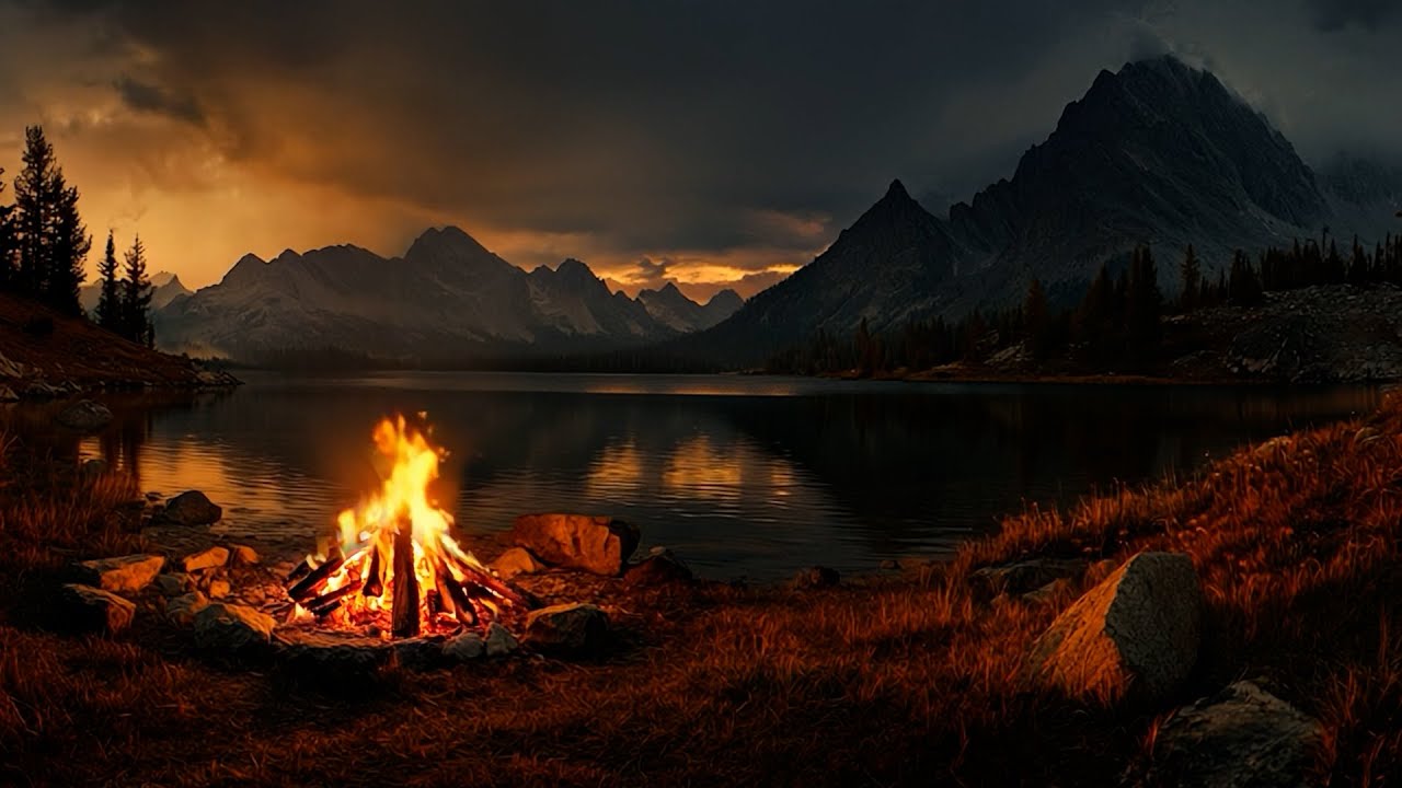 Костер у горного озера 🔥 Расслабляющие звуки огня для глубокого спокойствия