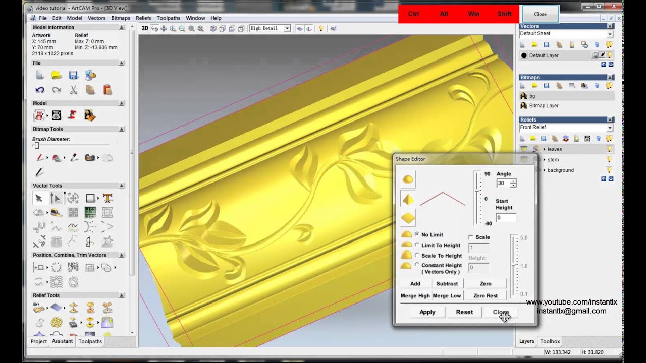 artcam relief, 3/3: create relief in ArtCAM and make tool path