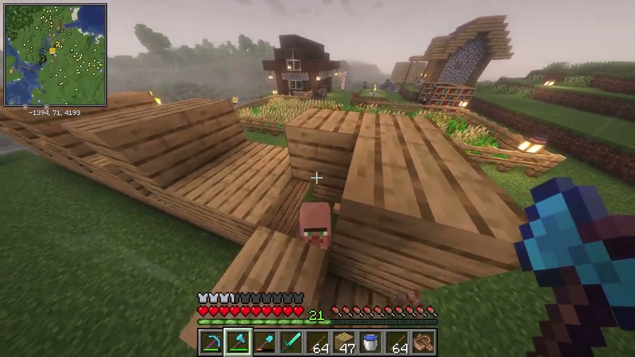 비 오는 날, 마을에서 살아가기 | Minecraft Village Life (4H)