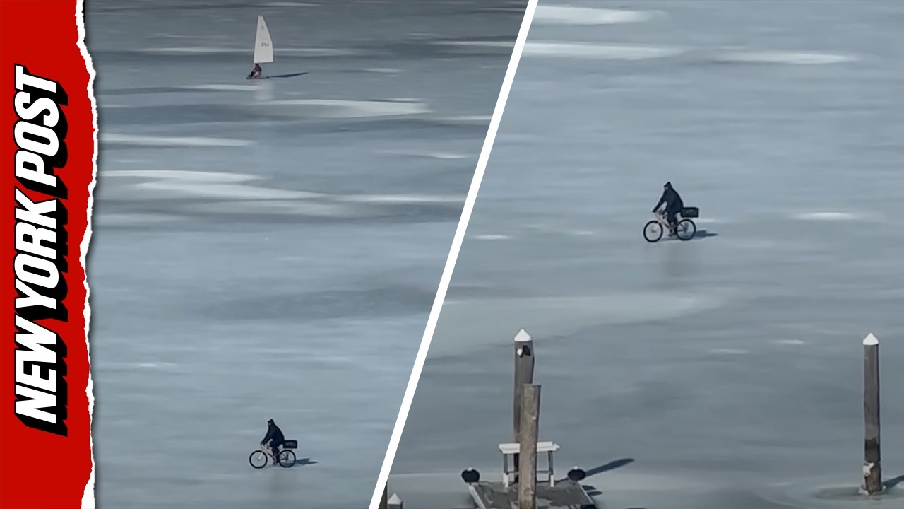 &lsquo;He&rsquo;s an Idiot&rsquo;: Workers Stunned as Cyclist Rides Across Frozen New Jersey River