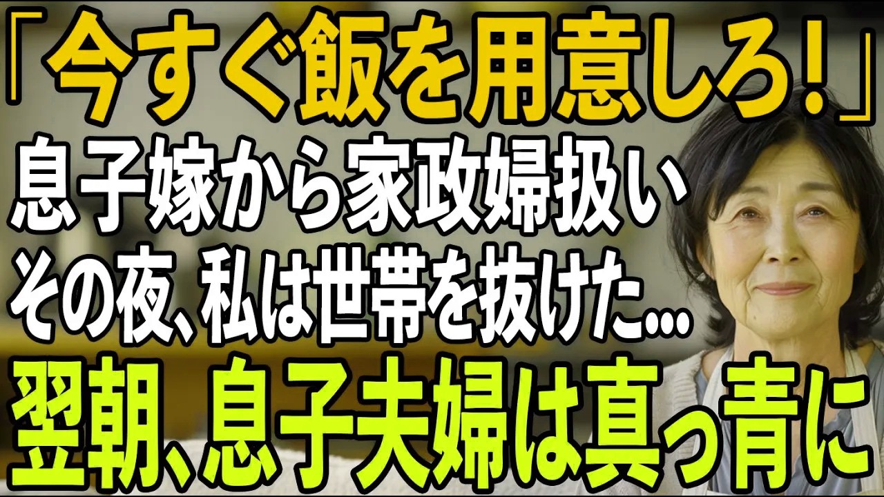 同居し始めて5年、息子嫁から家政婦扱いを受け続けていた私...我慢の限界の私はその夜、家族をやめた