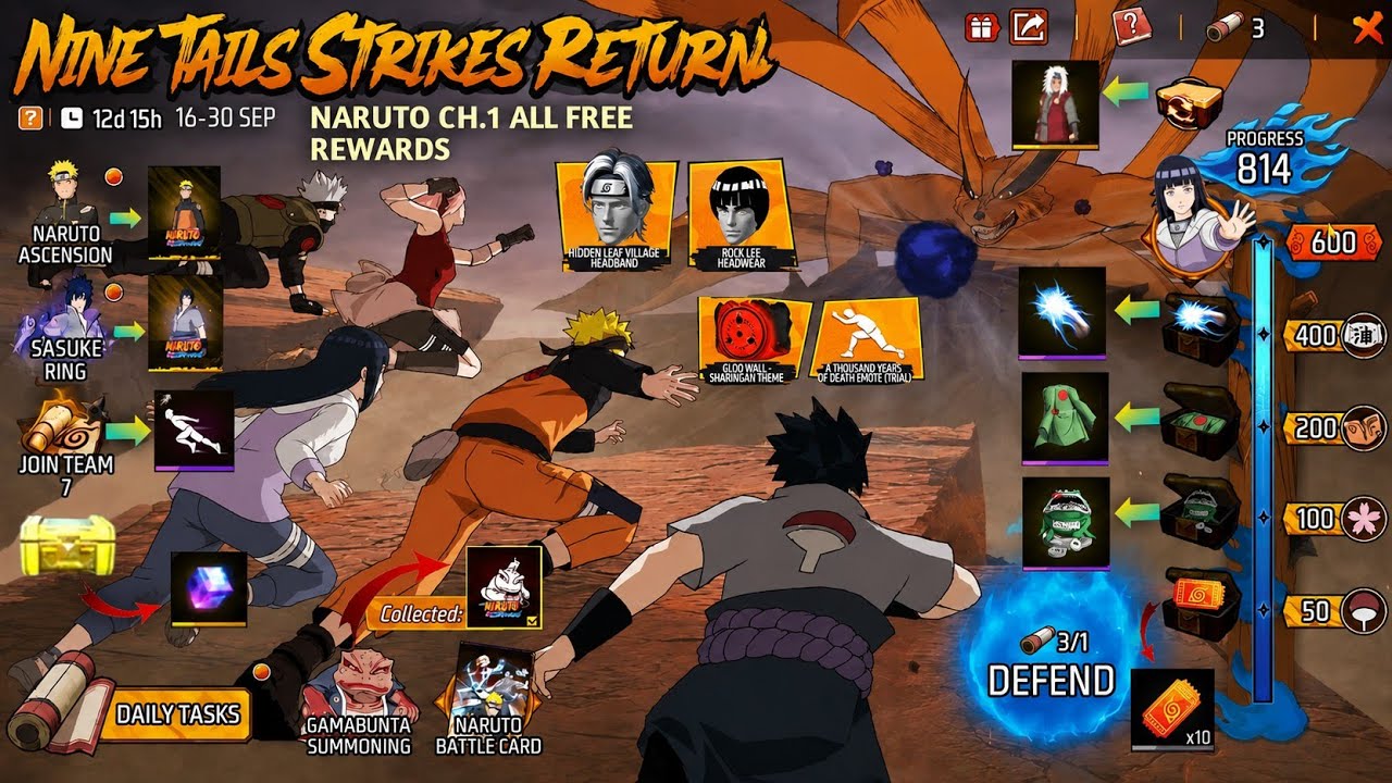 Naruto Ch. 1 Event All Free Rewards 🤯 16 Sep Free Bundle Free Fire | Naruto Event Free Rewards 2026