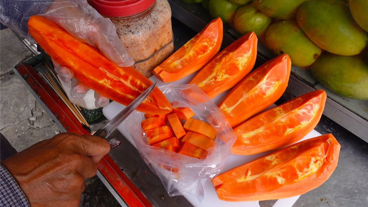 Papaya, Jicama, Wood Apple, Mango, & More! Amazing Fruit Cutting Skills - Cambodian Street Food