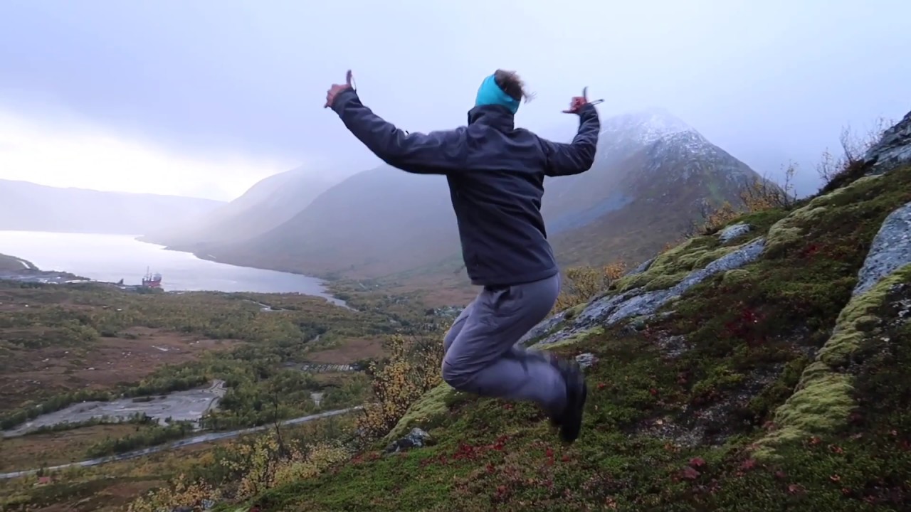 Hiking Next to Fjord at Kvaloya Island Fjors Near Tromso, Norway