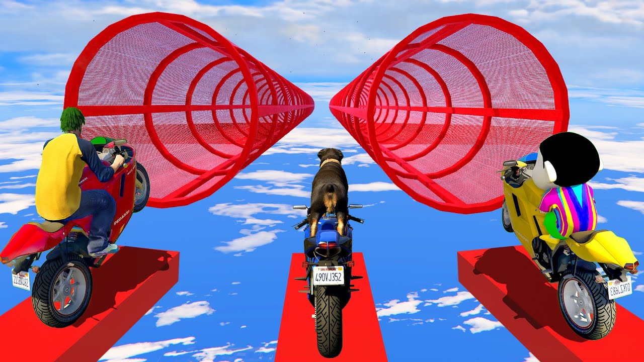 SHINCHAN vs CHOP vs DUDE Ultimate Bike Ramp Challenge in GTA 5
