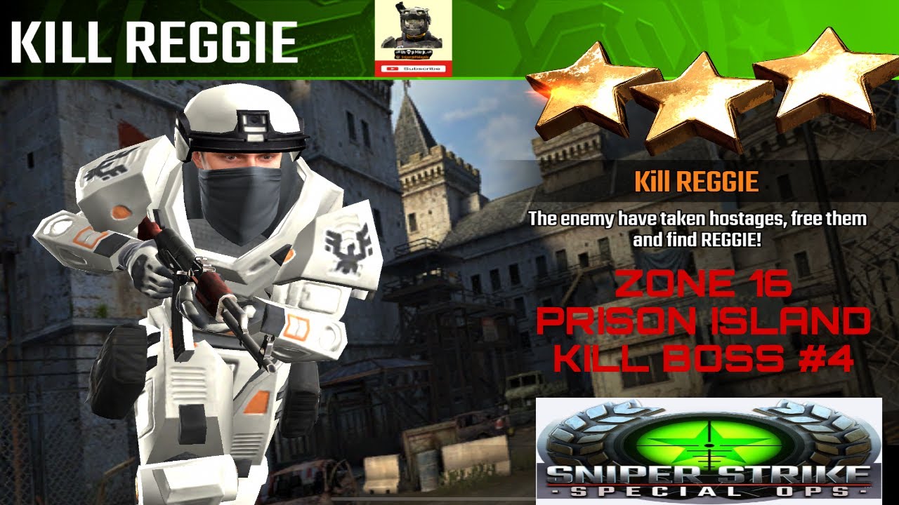 Zone 16 Prison Island Kill Reggie Kill Boss #4 sniper strike : special ops ( iOS & Android )