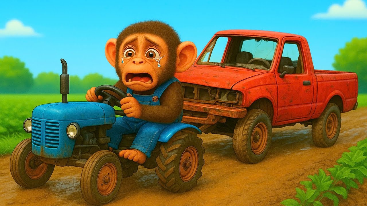 Pickup Truck Crash!! New Tree Monkey Farmer And Rescue, Tow Truck - Farm Work | Cobby Farm
