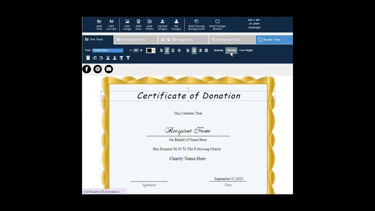 Editable Certificate of Donation