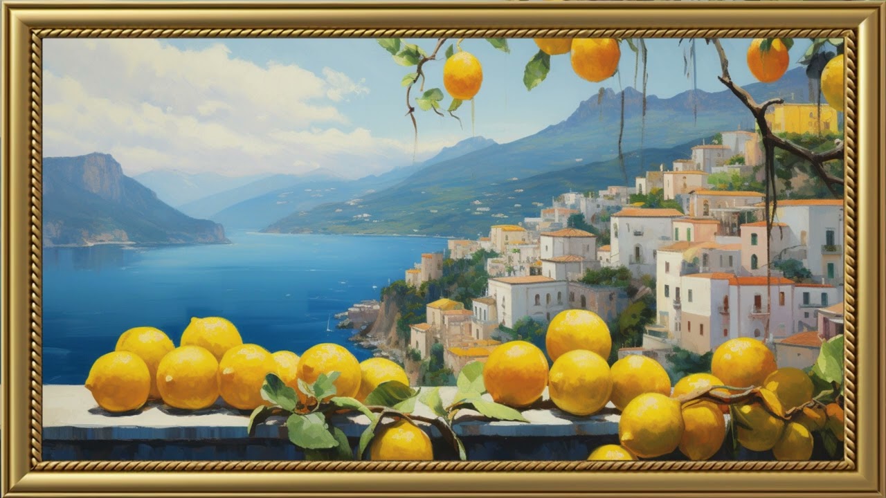 Vintage View of Italy Village Painting | Gold Frame TV Art Screensaver for TV Wallpaper