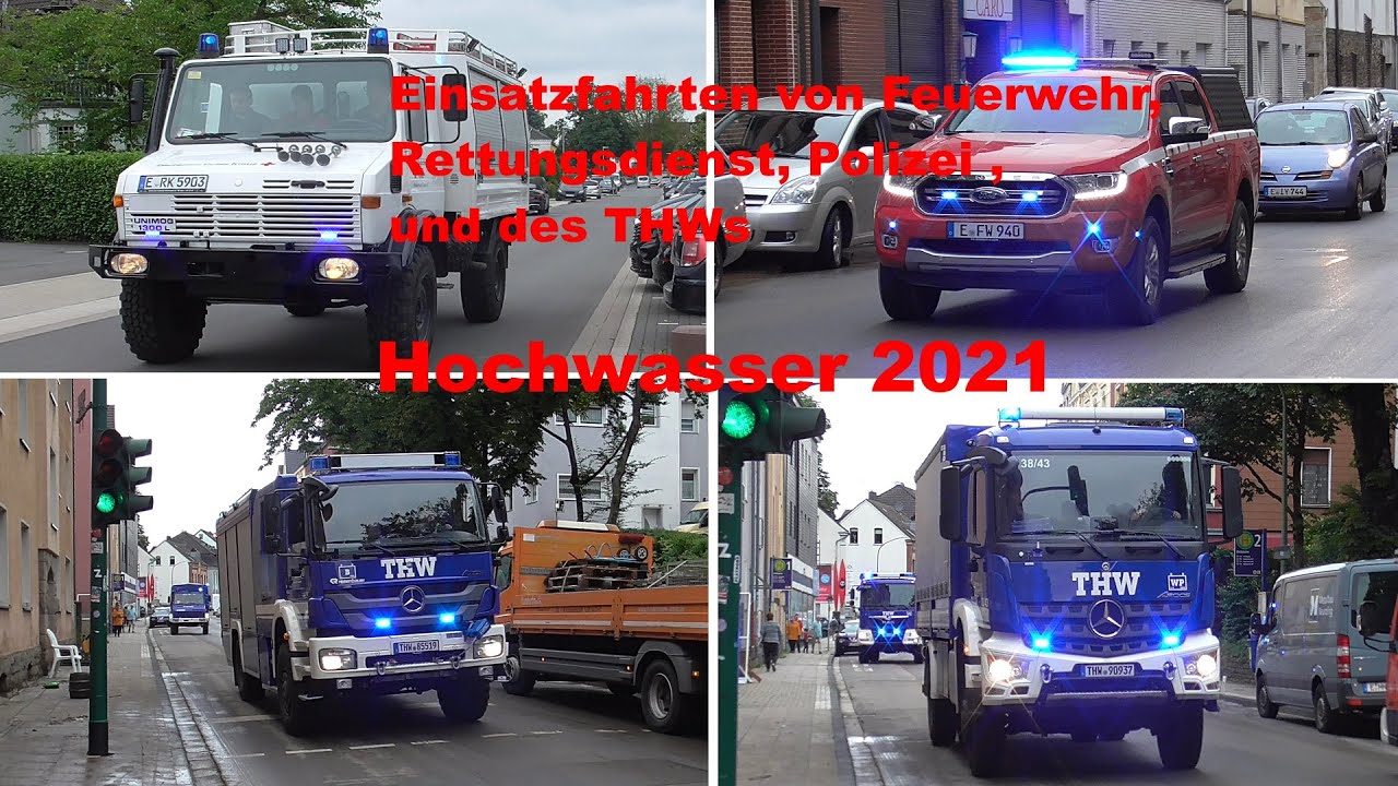 Hochwasser 2021 | Einsatzfahrten von Feuerwehr ,THW und Polizei im Essener Stadtgebiet