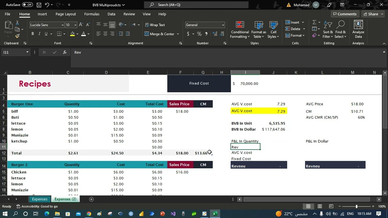 Break Even Point Multiproudct- ازاي تعمل نقطة التعادل لاكثر من منتج في 3 دقايق