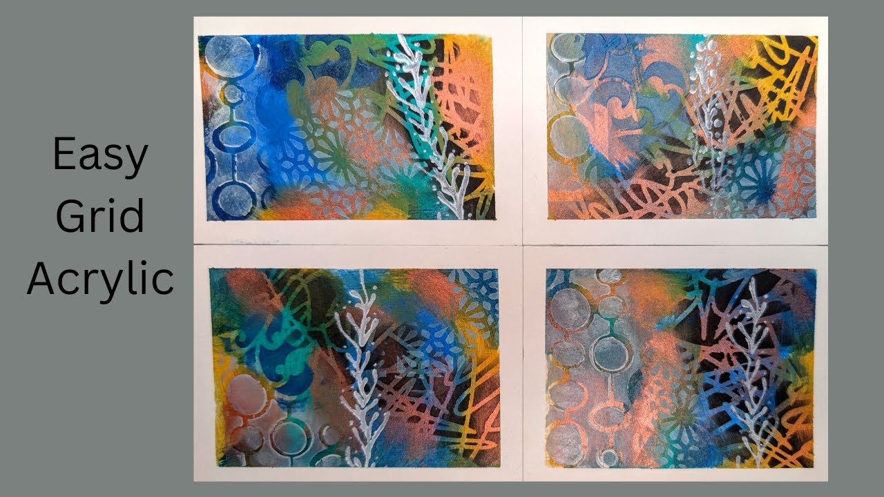 How to Paint Abstract Grid Art | Easy Acrylic Painting with Stencils on Paper