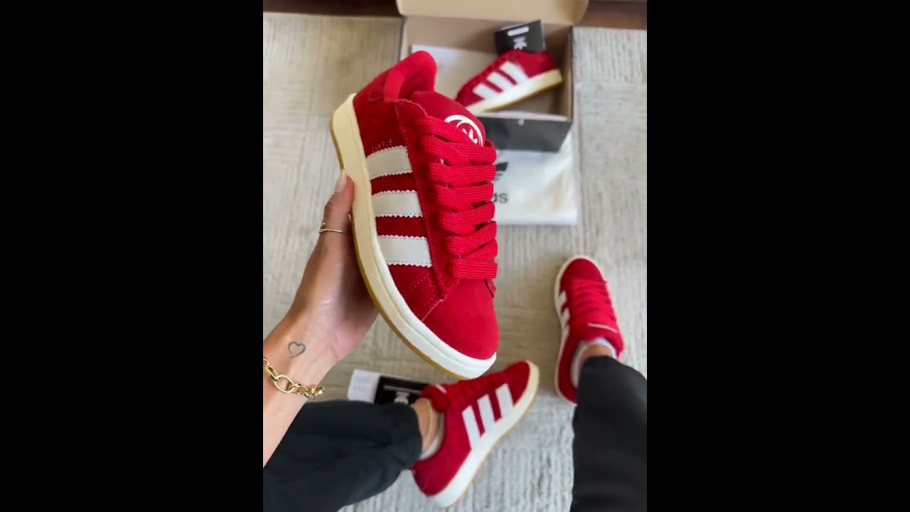 T&ecirc;nis Adidas Campus Couro Vermelho Feminino Premium