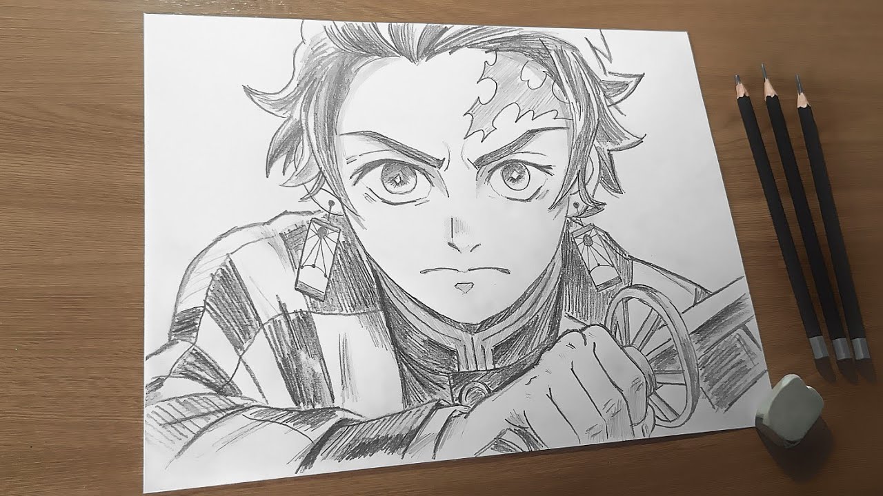 Easy Tanjiro kamado Drawing Step by Step | Demon Slayer Pencil Sketch